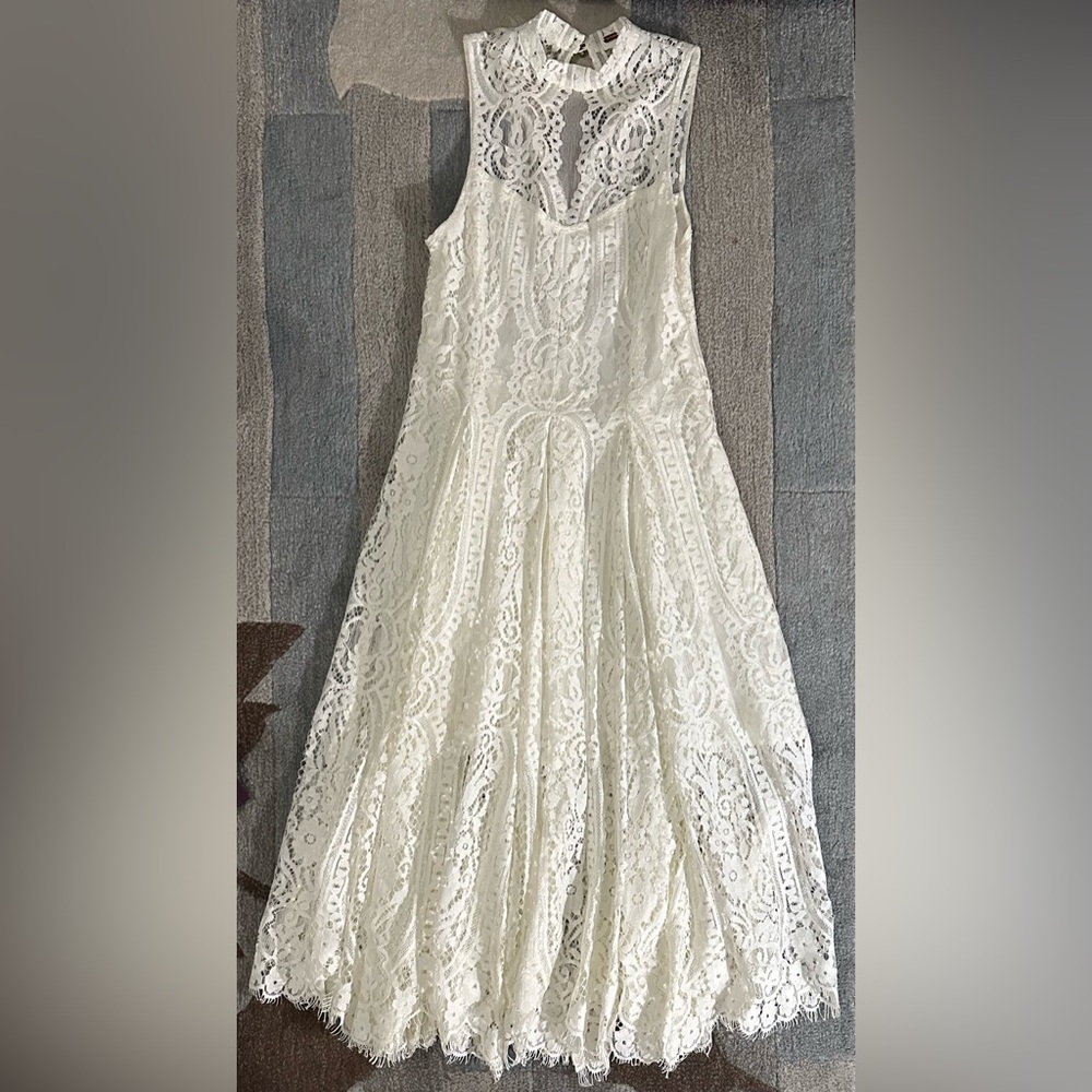 Free People Sleeveless Angel Rays Illusion Floral Lace Midi Trapeze Dress - Picture 11 of 11